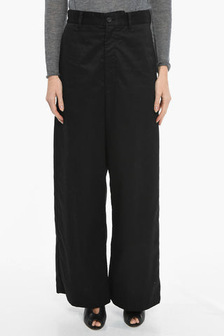 Low Crotch Cotton Wide Leg Pants with Belt Loops