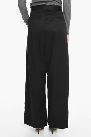 Low Crotch Cotton Wide Leg Pants with Belt Loops
