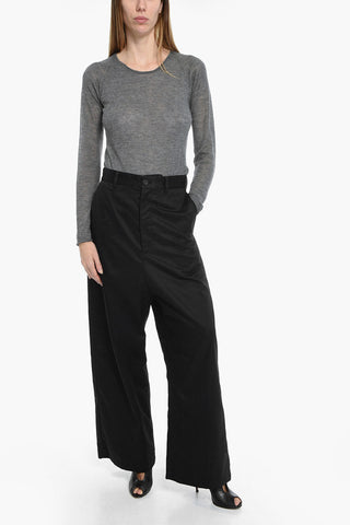Low Crotch Cotton Wide Leg Pants with Belt Loops