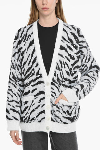 Cardigan Animalier In Misto Lana Abbellito Con Strass
