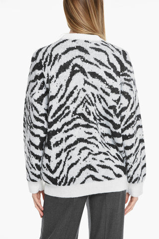 Cardigan Animalier In Misto Lana Abbellito Con Strass