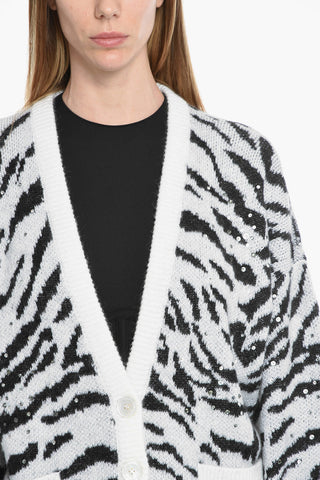 Cardigan Animalier In Misto Lana Abbellito Con Strass