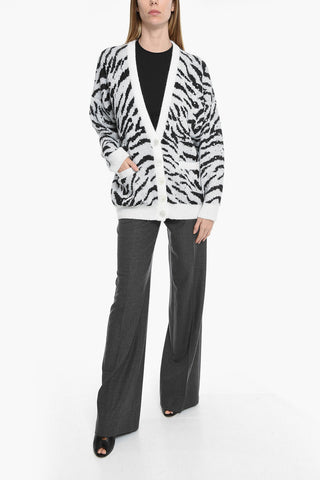 Cardigan Animalier In Misto Lana Abbellito Con Strass