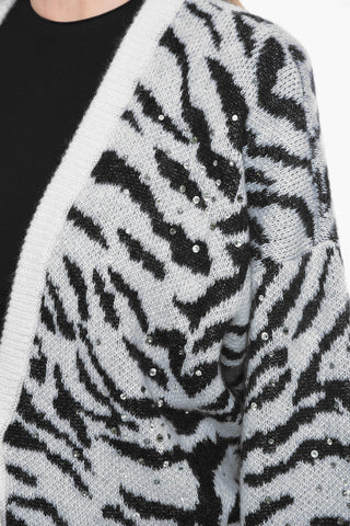 Cardigan Animalier In Misto Lana Abbellito Con Strass