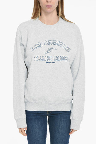 Fleeced Cotton Crew-neck Sweatshirt with Front Print