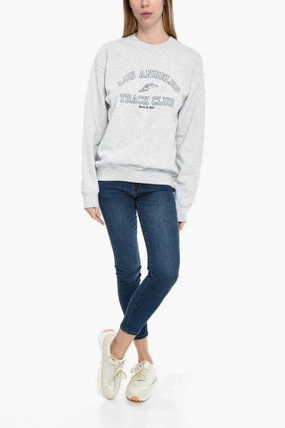 Fleeced Cotton Crew-neck Sweatshirt with Front Print