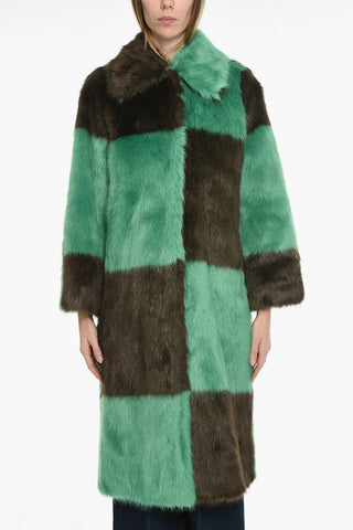 Check Patterned NINO Eco-fur Coat
