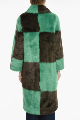 Check Patterned NINO Eco-fur Coat