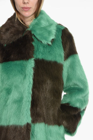 Check Patterned NINO Eco-fur Coat