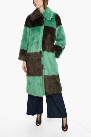 Check Patterned NINO Eco-fur Coat
