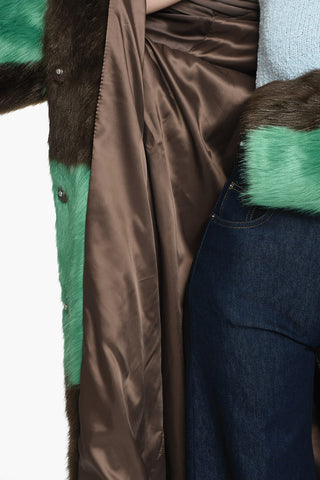 Check Patterned NINO Eco-fur Coat