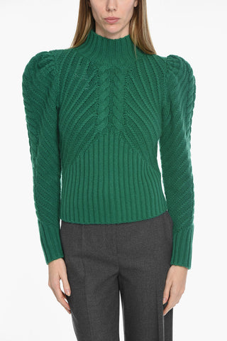 Puff Slevved Cashmere Blend Turtleneck Pullover
