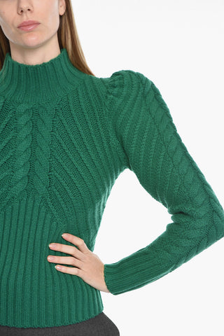 Puff Slevved Cashmere Blend Turtleneck Pullover
