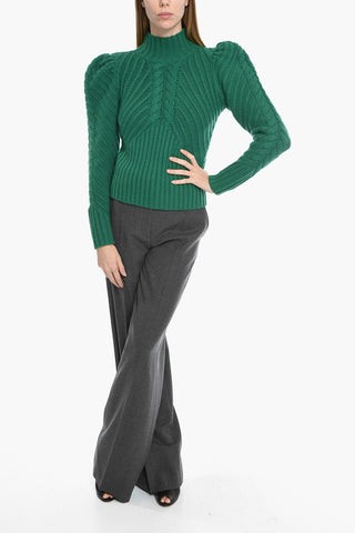 Puff Slevved Cashmere Blend Turtleneck Pullover