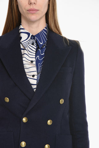 Blazer Doppiopetto con Bottoni a Contrasto e Tasche a Toppa