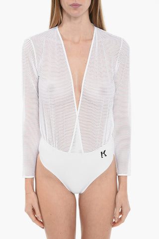 One-piece Swimsuit with Sheer Long Sleeves