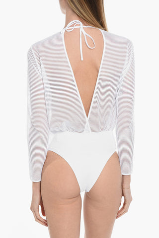 One-piece Swimsuit with Sheer Long Sleeves