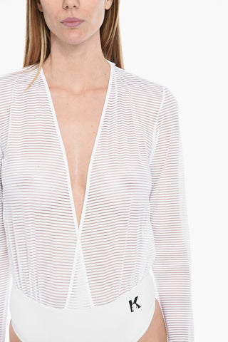 One-piece Swimsuit with Sheer Long Sleeves
