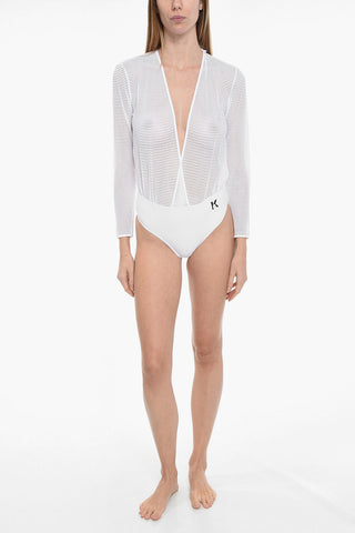 One-piece Swimsuit with Sheer Long Sleeves