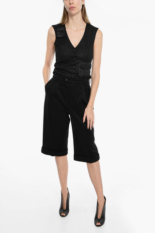 Pantaloni al Ginocchio in Misto Lana con 2 Pinces