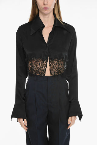 Satin Crop Shirt with Macramè Bottom