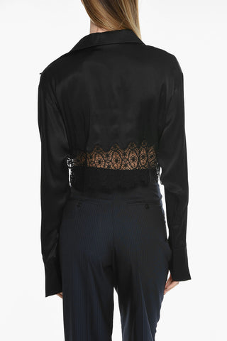 Satin Crop Shirt with Macramè Bottom