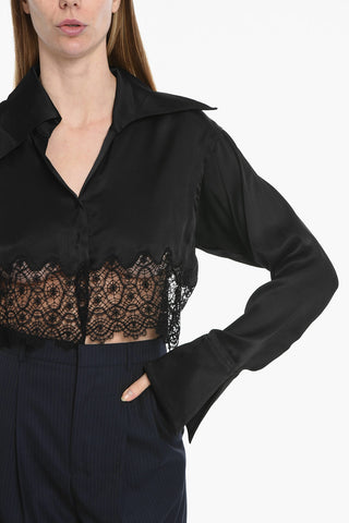 Satin Crop Shirt with Macramè Bottom