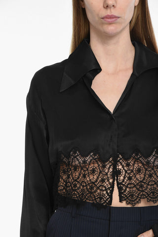 Satin Crop Shirt with Macramè Bottom