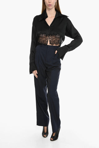 Satin Crop Shirt with Macramè Bottom
