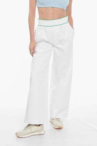 Logoed Elastic Coated Cotton Wide Leg Pants