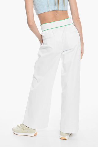 Logoed Elastic Coated Cotton Wide Leg Pants