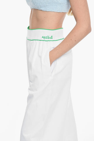 Logoed Elastic Coated Cotton Wide Leg Pants