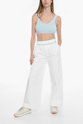 Logoed Elastic Coated Cotton Wide Leg Pants