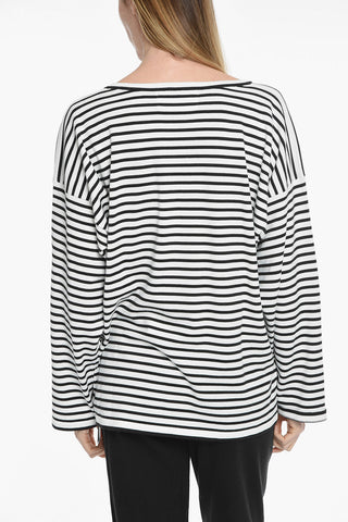 Maglia Oversize a Righe con Logo in Strass e Spacchi Laterali