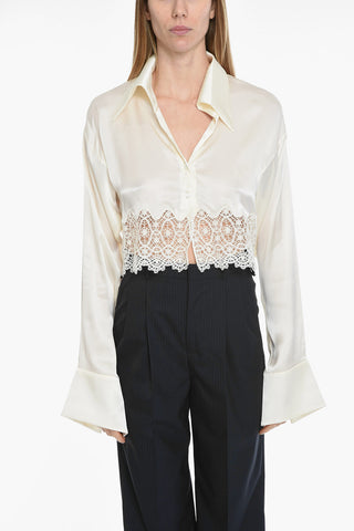 Satin Crop Shirt with Macramè Bottom