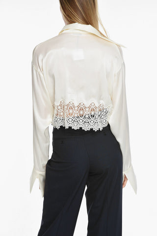 Satin Crop Shirt with Macramè Bottom