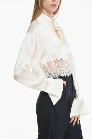Satin Crop Shirt with Macramè Bottom