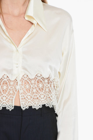 Satin Crop Shirt with Macramè Bottom