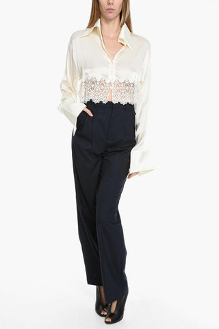 Satin Crop Shirt with Macramè Bottom