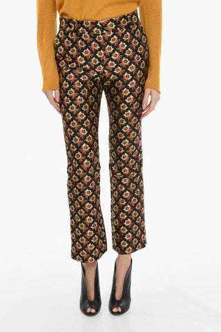 Carrot Fit Jacquard BELLA Pants with Floral Pattern