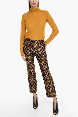 Carrot Fit Jacquard BELLA Pants with Floral Pattern