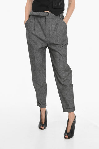 Pantaloni in Misto Cotone con Pinces e Cintura