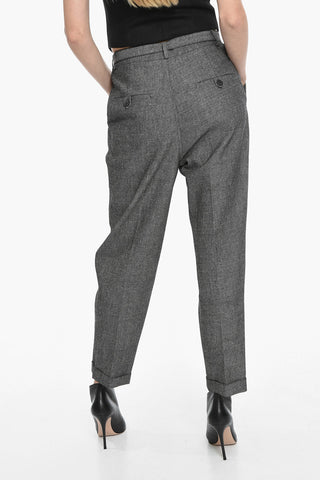 Pantaloni in Misto Cotone con Pinces e Cintura
