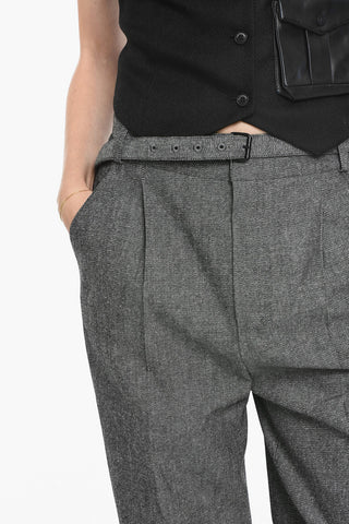 Pantaloni in Misto Cotone con Pinces e Cintura