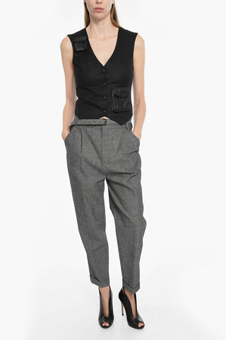 Pantaloni in Misto Cotone con Pinces e Cintura