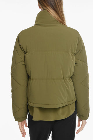 Hoodless Puffer Jacket with Front Zip