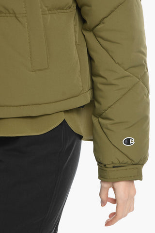Hoodless Puffer Jacket with Front Zip