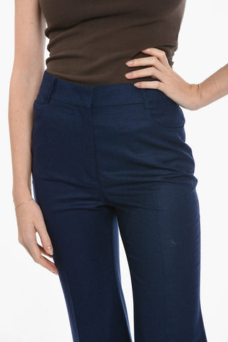 Pantaloni in Lana a Gamba Svasata con Pinces