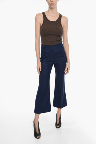 Pantaloni in Lana a Gamba Svasata con Pinces