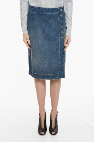 Side Closure Denim Skirt with Hip Slit